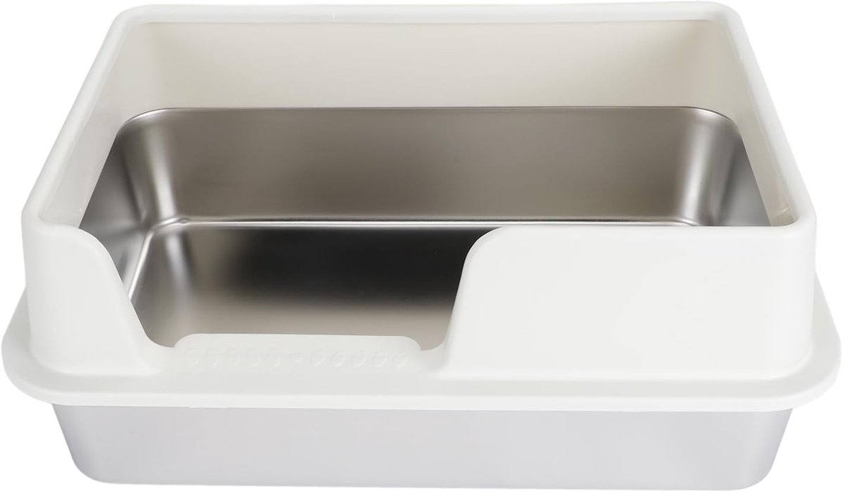 Ibenzoa® Innovatieve roestvrijstalen kattenbak met zijtoegang en spatbescherming voor huisdieren