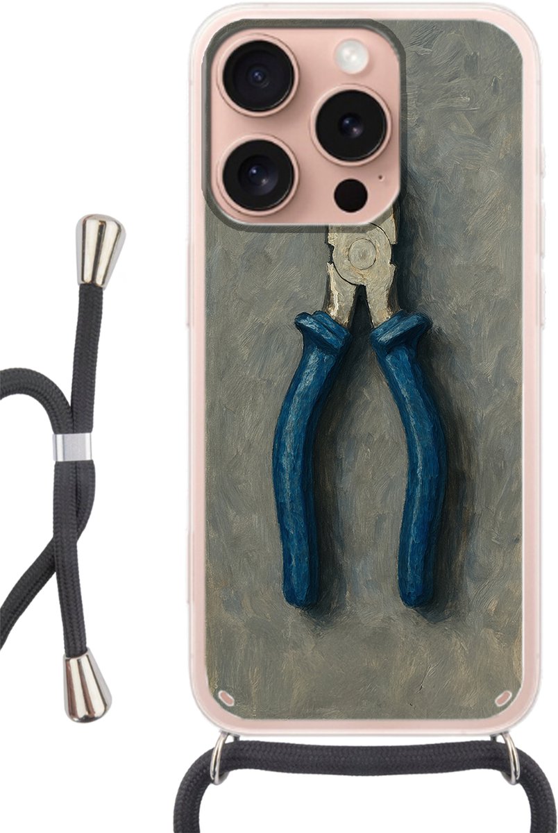 Telefoonhoesje Geschikt voor iPhone 16 Pro - Tang - Schilderij - Textuur - Verf - Siliconen - Crossbody - Backcover met Koord - Telefoonhoesje met koord - Hoesje met touw Telefoonhoesje