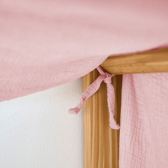 Rideau enfant 'Maison' Rose 90x 200 cm - 100% Katoen de coton Bio - Spécial pour le lit cabane 'Maison' 90x200 cm - Avec rubans pour une fixation ferme - Pour une ambiance onirique et cosy