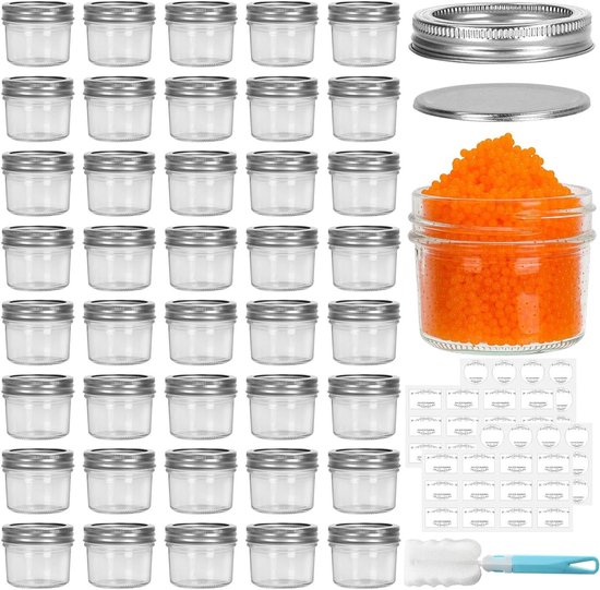 JGS Premium - Glazen inmaakpotten 40 stuks - 4 oz - met deksels - voedselopslag, inmaken, fermenteren