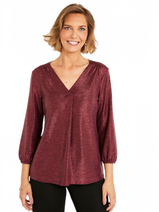 T-shirt ample en maille brillante avec col en V, mi-long