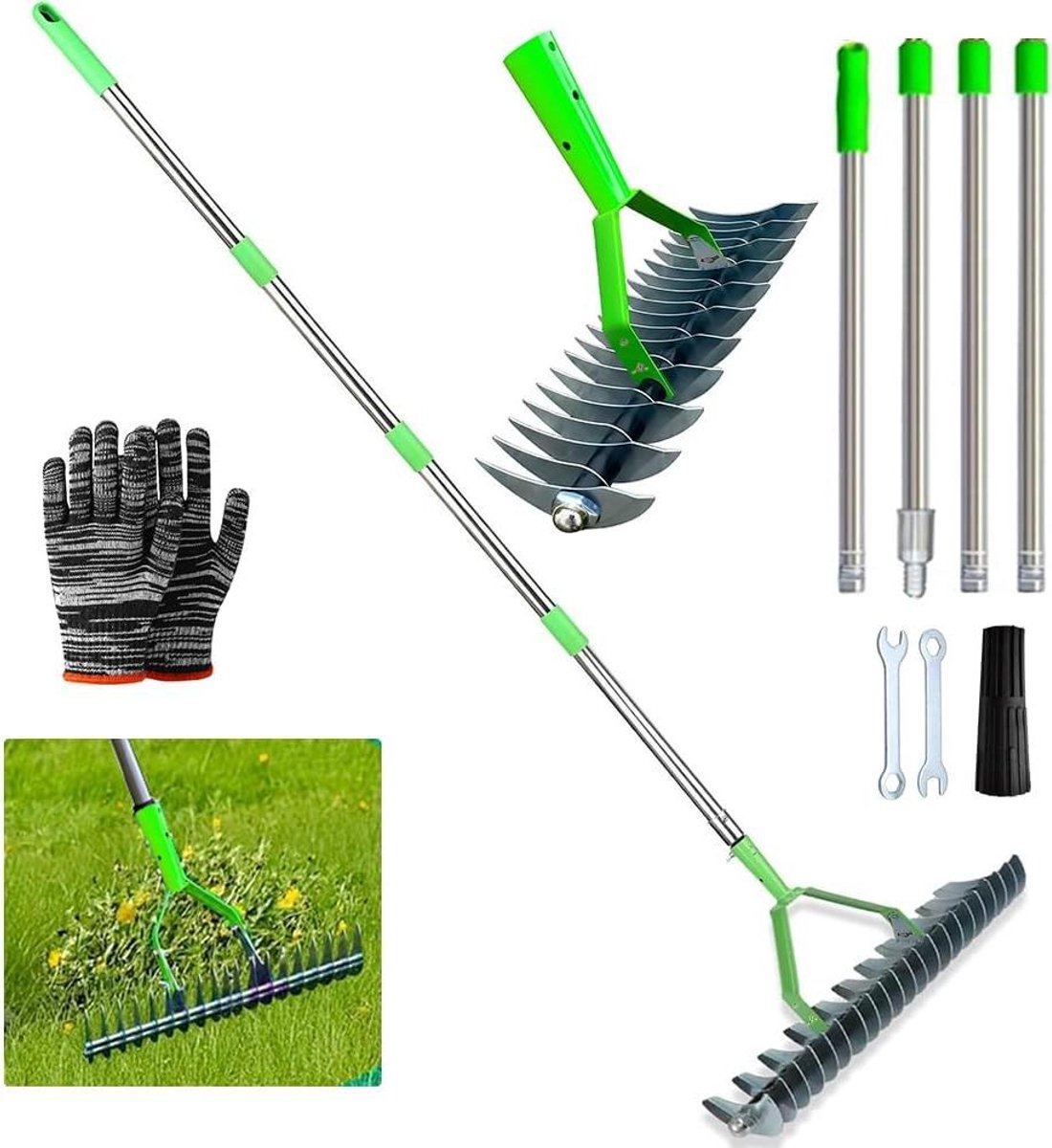 JGS Premium - Verticuteerder hark met afneembare handverticuteermachine, 170 cm steel, 33 cm metalen snijhark - Verticuteerhark Dethatcher voor gazon en binnenplaats