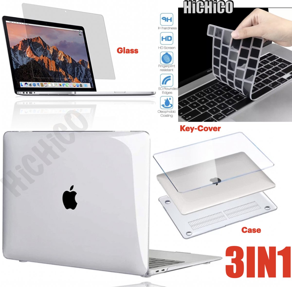 Laptop Case Voor MacBook Air 13 2020 M1 - MacBook Air 2020 Hoes + MacBook Air 2020 Screen Protector en MacBook Air 2020 Keyboard Cover - Clear Hard Case - MacBook Screen Protector - MacBook Air 13 Case 3IN1 – HiCHiCO®