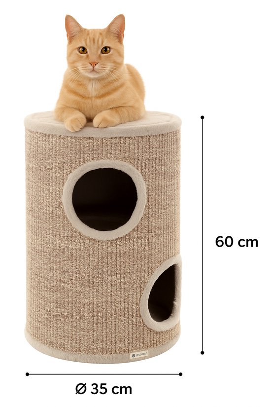 Krabton voor katten – Krabton Greta Grijs & Naturel & Lichtbruin S – Ø35x60 cm – compacte en stijlvolle krabmeubel – Flamingo