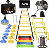 Voetbal Trainingsmateriaal – Voetbal Spullen Training – Sport Spullen – Voetbal Training Artikelen – Bevat Agility Ladder – Voetbal Pionnen – Verstelbare Hordes – Springtouw – Sprint Parachute – Weerstandsbanden