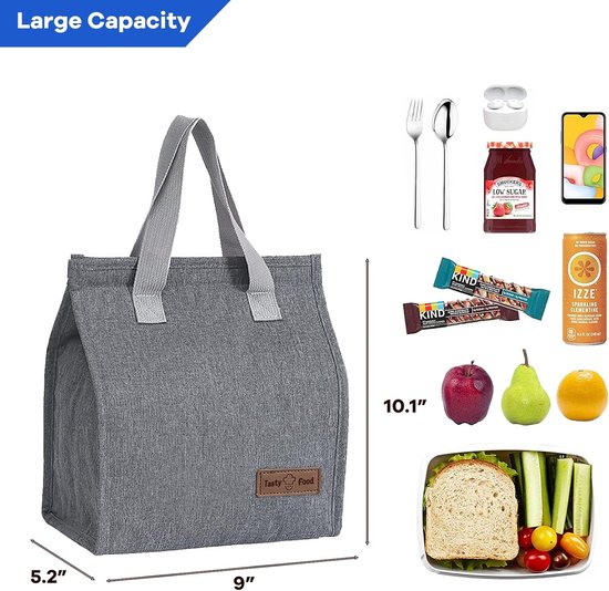 Koeltassen - 22 x 13 x 25 cm - Geïsoleerde lunchtas - Lsolatie - Handvat riem - Koeltas - Herbruikbare - Lunchtas - Lunch bag - Geïsoleerde koeltas - Picknicktas - Geschikt voor werk, kantoor, reizen - Grijs van Merkloos — afbeelding 5