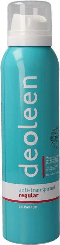 Deoleen Anti-transpirant - Aerosol Regular - Voorkomt overmatige transpiratie en transpiratiegeur - 48 uur effectief - 0% parfum - Dermatologisch getest - Deodorant - 150 ml