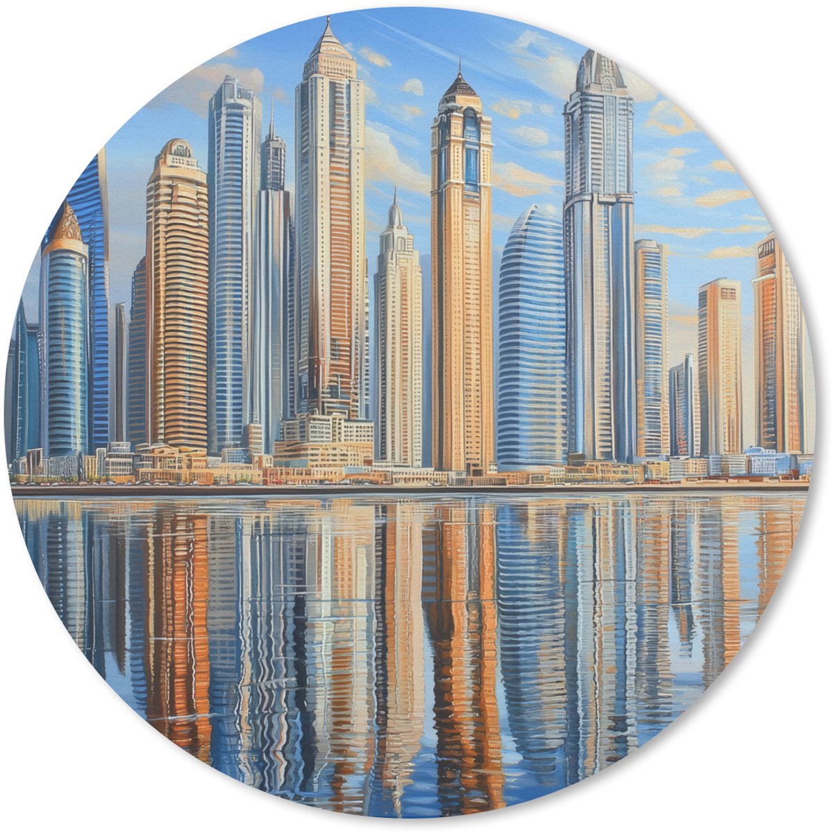 Muismat rond 40x40 cm - Mousepad Skyline - Wolkenkrabbers - Water - Blauw - Ronde muismatten