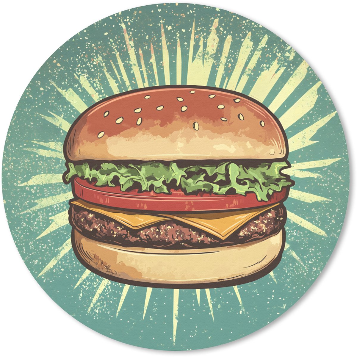 Muismat rond 30x30 cm - Mousepad Hamburger - Illustratie - Sla - Kaas - Ronde muismatten