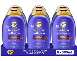 OGX Volumizing Shampoo Biotine & Collageen, Sulfaatvrij, 72+ uur Volume, Voor Dikker, Voller en Gezond Haar, 6x385 ml