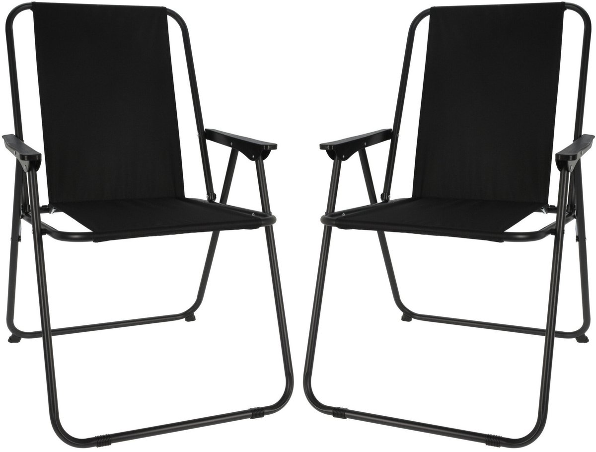 Redcliffs Klapstoel unica - 2x - zwart - opvouwbaar - 75 x 38 cm - metaal/polyester - campingstoel/tuinstoel