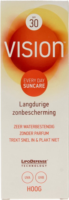 Vision zonnebrandcrème SPF 30, Every Day Suncare, langdurige zonbescherming. Zeer waterbestendig, zonder parfum, trekt snel in, plakt niet.