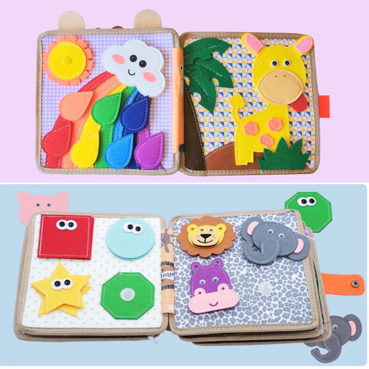 Joymaxx® Busy board book -Activiteitenboek Giraffe- Montessori speelgoed 2 jaar 3 jaar- Busy book - Baby speelgoed 6 maanden 1 jaar - Sensorisch Speelgoed Jongens en meisjes — afbeelding 3