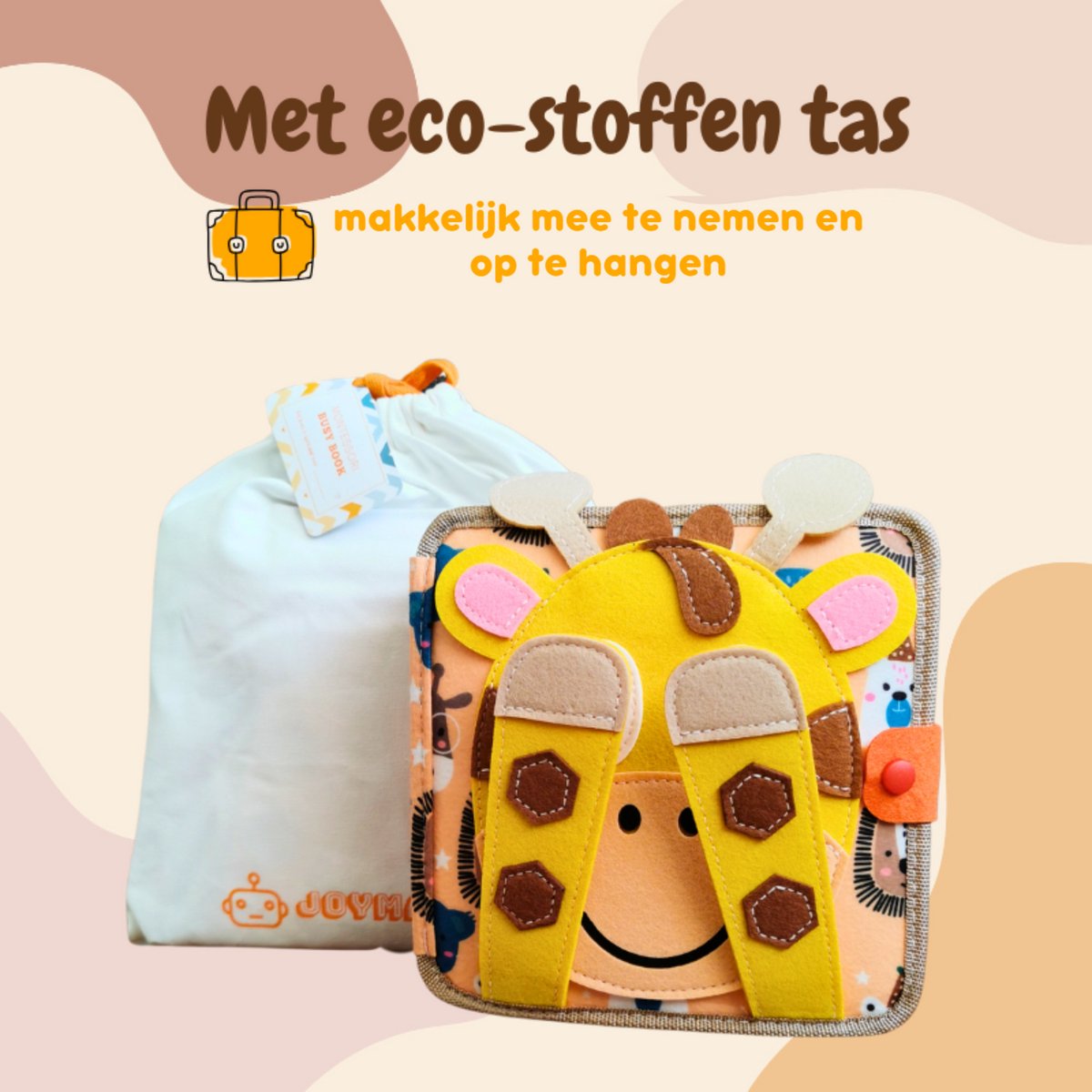 Joymaxx® Busy board book -Activiteitenboek Giraffe- Montessori speelgoed 2 jaar 3 jaar- Busy book - Baby speelgoed 6 maanden 1 jaar - Sensorisch Speelgoed Jongens en meisjes — afbeelding 8