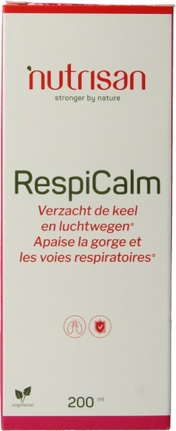Doosje Nutrisan Respicalm met logo, productnaam, en inhoud. 200 ml vegetarisch.