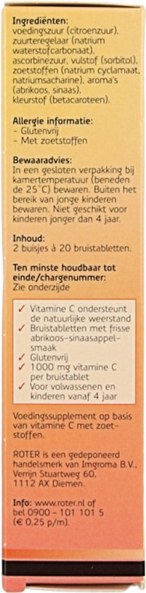 Roter Vitamine C 1000mg bruis - Hoge dosering vitamine C ter ondersteuning van je natuurlijke weerstand - 40 bruistabletten met abrikoos-sinaasappelsmaak