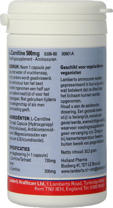 Lamberts L-Carnitine 500mg 60 Vegetarische capsules | bol