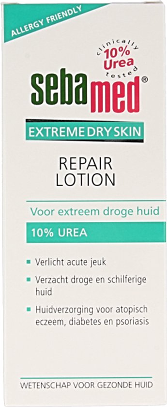Sebamed Repair Lotion voor extreem droge huid. Witte verpakking met Nederlandse tekst.