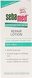 Sebamed Repair Lotion voor extreem droge huid. Witte verpakking met Nederlandse tekst.