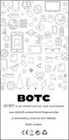 Grijze patronen met pictogrammen van een computer, telefoon, camera en meer, met "BOTC" logo.