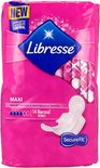 Roze verpakking van Libresse Maxi maandverband met 'Nieuw' en 'Geurcontrole'.