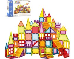 Magnetic Tiles - Magnetisch Speelgoed - Magnetische Tegels - Educatief & Constructie - Montessori Speelgoed - 74 Stuks - Magnetische Bouwstenen - Magnetische Bouwblokken - Voor 3, 4, 5, 6, 7, 8, 9 Jaar - Bouw je Magna Wereld - Kinderen - Olvy