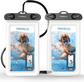 Travelly® Waterdicht Telefoonhoesje Set van 2 – Universeel Onderwater Hoesje voor Smartphone – Geschikt voor alle telefoons – Drybag – Voor Vakantie, Zwemmen & Watersport – Transparant/Wit