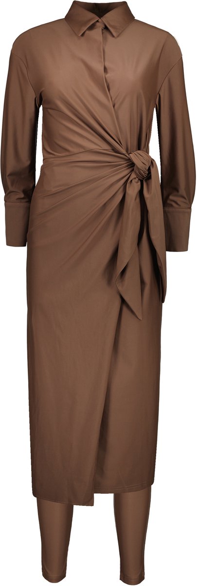 Zayna swimwear- Noya overslag-burkini- Taupe- Maat S- Maat 34- UV werend- Sneldrogend-zwemset- lange burkini 126 cm lang.