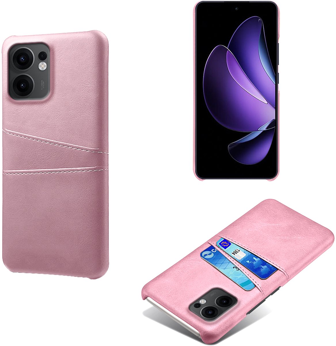 Backcover met Opbergvakjes + PMMA Screenprotector voor OPPO Reno13 F / 13 FS _ Roze Goud