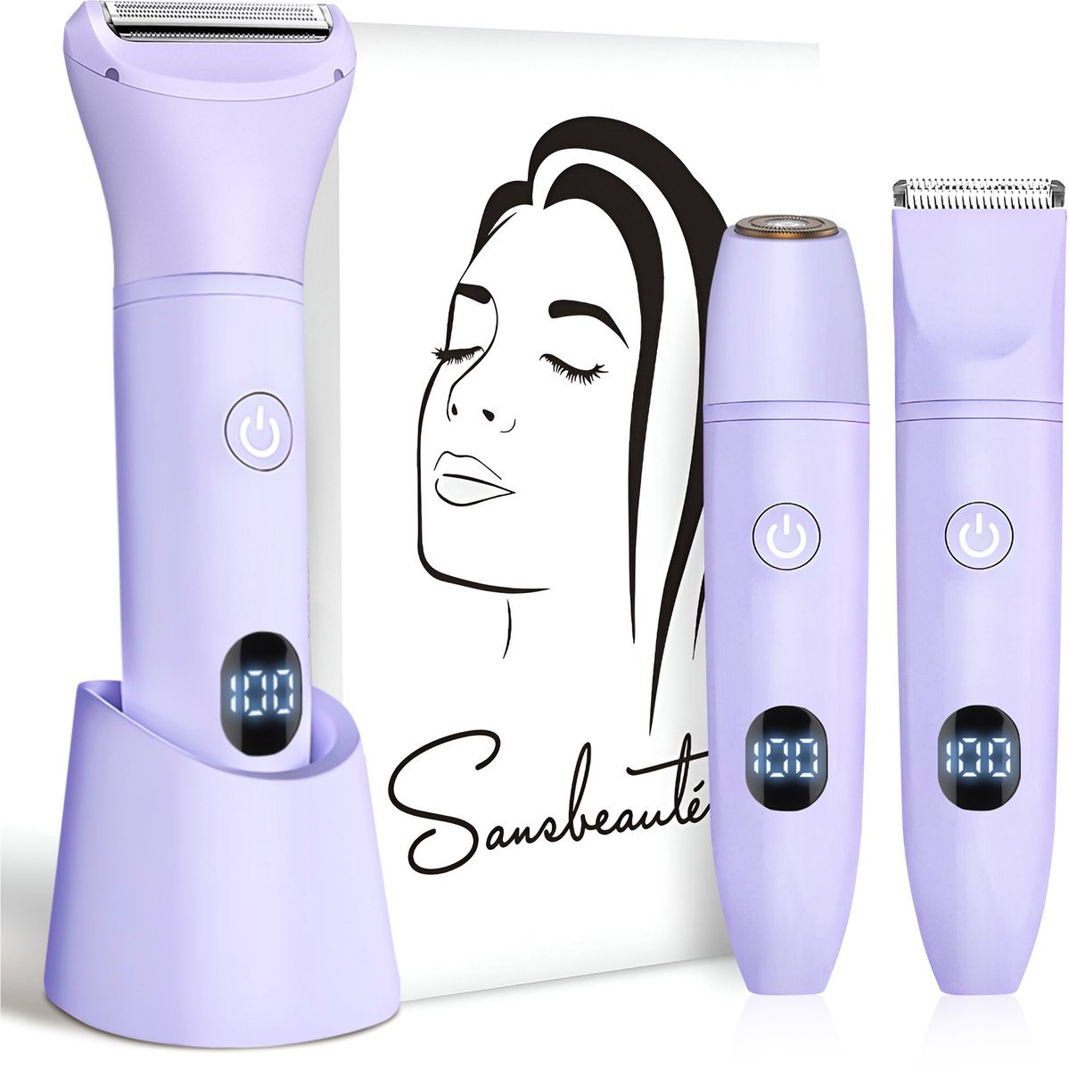 3-in-1 Ladyshave met Display - Gezicht - Oksels - Benen - Bikinilijn - Sansbeauté® - Scheerapparaat Vrouw - Ontharingsapparaat - Gezichtsontharing Dames - Trimmer Vrouw Intiem - Ladyshaves Bikini - USB Oplaadbaar