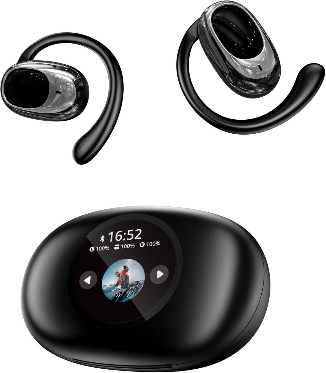 Draadloze In Ear Oordopjes Bluetooth 5.4-Sport Bluetooth Oordopjes -Laadkast met slim kleurenscherm-Noise Cancelling- Touch Control Open Oor waterdichte oortelefoon-Inclusief Oorhaak