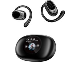 Draadloze In Ear Oordopjes Bluetooth 5.4-Sport Bluetooth Oordopjes -Laadkast met slim kleurenscherm-Noise Cancelling- Touch Control Open Oor waterdichte oortelefoon-Inclusief Oorhaak