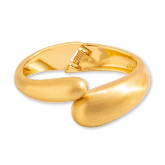 Marama - Bracelet Lune Or Goud - avec Charnière - Frappant - Sans Nickel - Acier Inoxydable Plaqué Or - Jonc