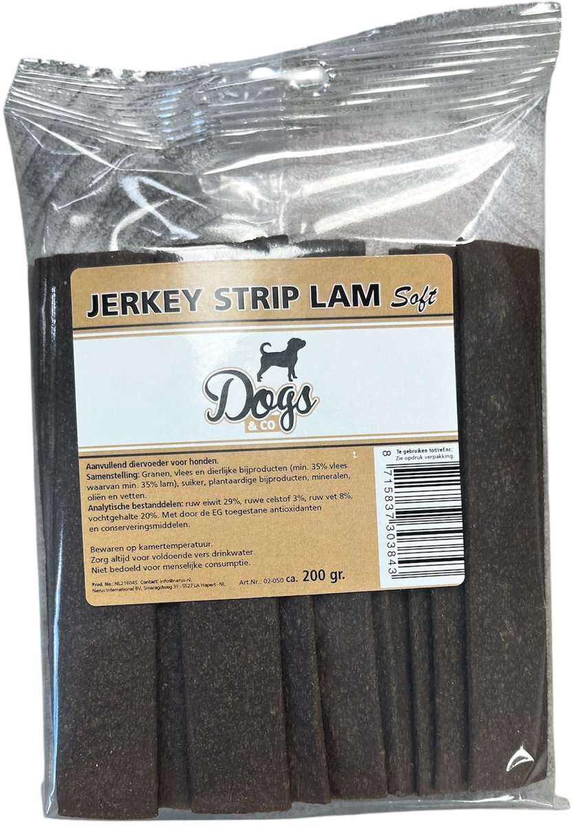Hundos Jerkey strips lam ca. 200 gr./zakje