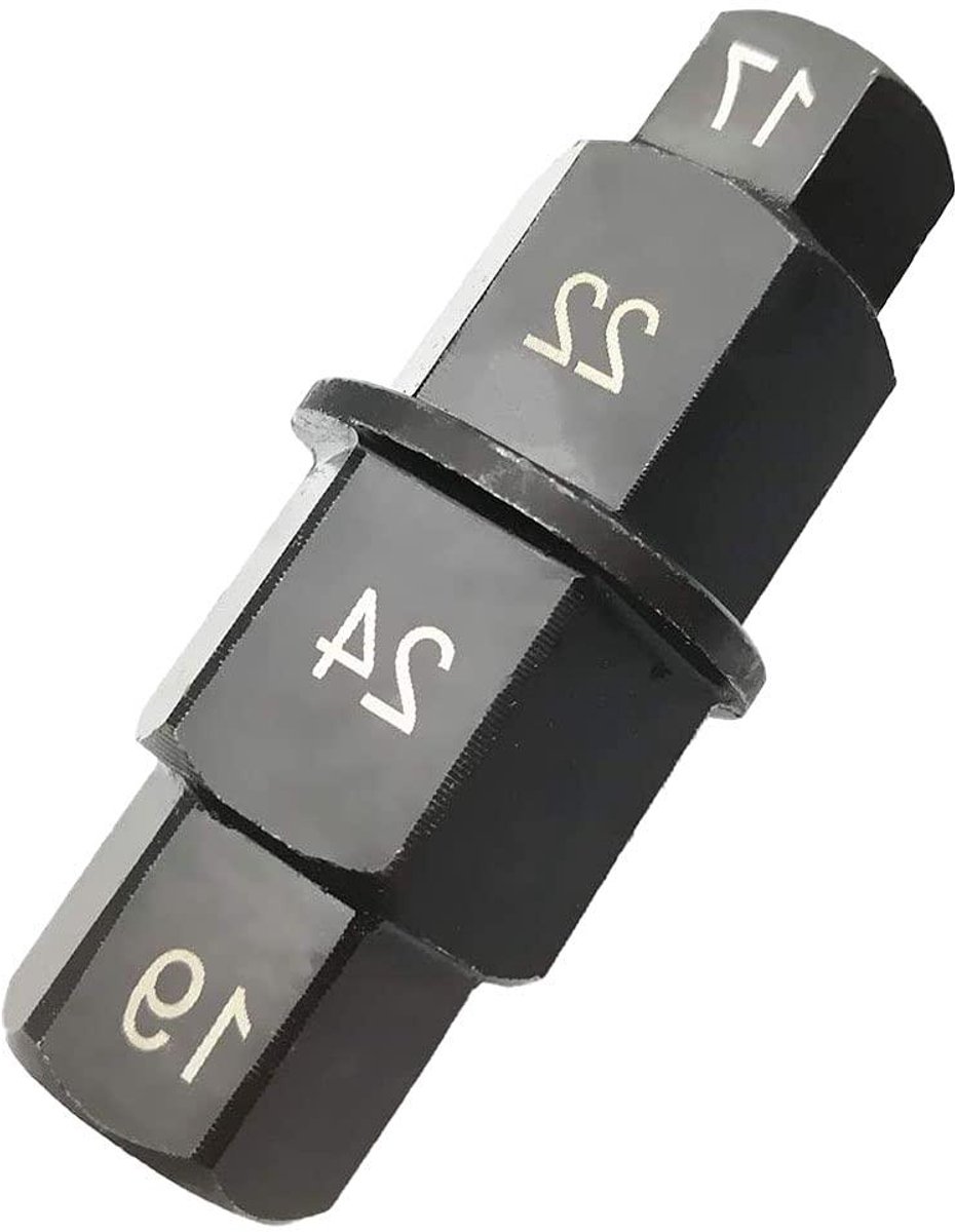 Allecto Plus - Zeskant Tool voor Motorfiets Vooras Wiel - Hex Allen As Spindel - Adapter Tool - 3/8 Inch - 17mm 19mm 22mm 24mm - Handig Gereedschap voor Montage en Onderhoud