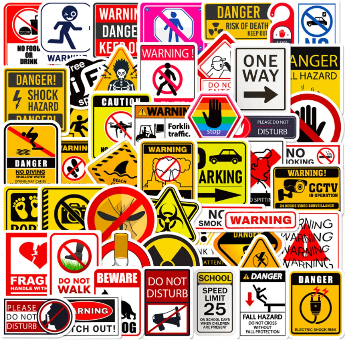 Daily Essentialz Warning Stickers - Skate stickers - Stickers Bullet Journal - Graffiti Stickers - Stickers - Stickers Volwassenen - Stickerbomb - Skateboard Stickers - Stickers Laptop - 50 stuks — afbeelding 2