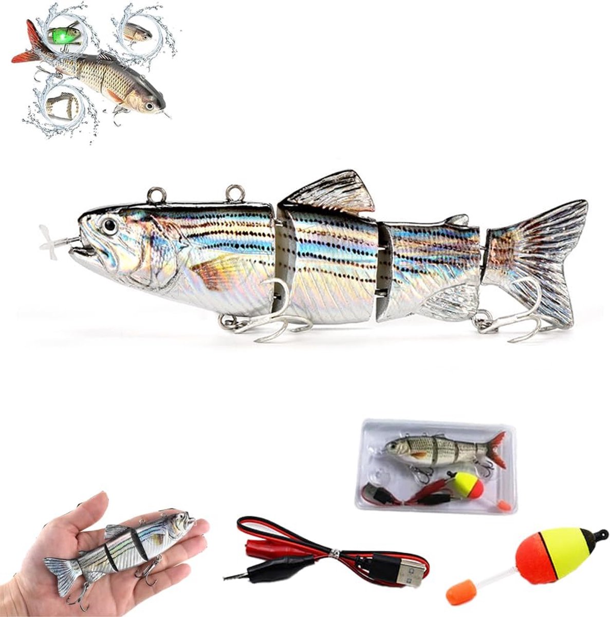 ZVD Robotic Swimming Fishing Lock, LED Light Robot Fish Bait, USB oplaadbaar elektrisch visaas met LED-licht voor alle soorten water