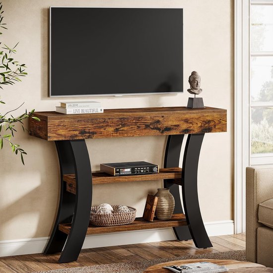 Tribesigns Consoletafel, haltafel met 2 verdiepingen in landelijke stijl met opbergruimte, voor woonkamer, entree, hal, bruin