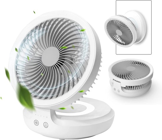 Ventilator - Draadloze ventilator met afstandsbediening - Stil en krachtig - Draaibaar - 3 snelheden - 90° buigbaar voor eenvoudige opslag - Compact formaat voor thuis, op kantoor en op de camping - Oplaadbare batterij van 4000 mAh