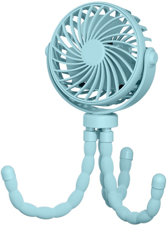 Draagbare Handventilator Blauw 3 Standen 360° Roterend USB Oplaadbaar Powerbank 12u Batterij