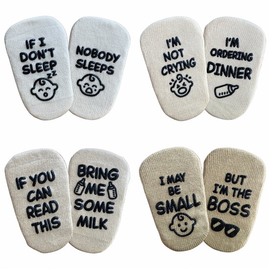 SilverandCoco® Baby Sokjes met Tekst - Geboorte Geschenkset Sokken Antislip Katoen - Kraam pakket Cadeau Gift Set - Shower Cadeautjes Geschenk - Zwangerschap Katoenen Kleding - Gender Reveal Zwanger - Unisex Neutraal Jongen Meisje Boy Girl Roze Blauw van Merkloos — afbeelding 3