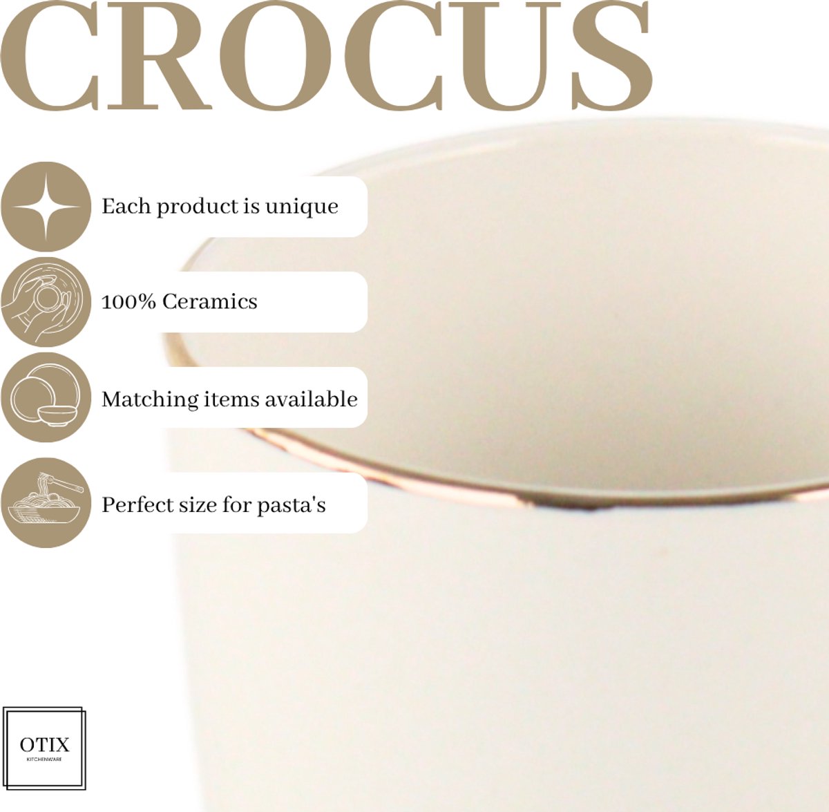 OTIX Koffiekopjes met oor - Mokken Set - Koffietassen - Wit - met Goud - 200ml - Vaatwasser bestendig - Porselein - 6 stuks - CROCUS — afbeelding 6