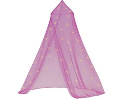Paarse Klamboe met 67 Glow in the Dark Sterren - Paars Hemelbed voor Kinderkamer of Volwassenen - Sterrenhemel Sluier, Hemeltje en Bedtent - Baby Muggennet Decoratie