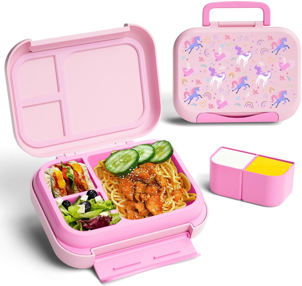 BentOH! Bento Box en Brooddoos 2-in-1 voor Kinderen - Eenhoorn - Lekvrij & BPA-vrij – Met 3 Uitneembare Vakken – Magnetron-, Vriezer- & Vaatwasser bestendig — afbeelding 1
