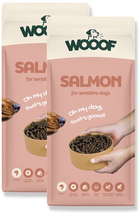 WOOOF Zalm 36kg - Geperst hondenvoer - Hypoallergeen hondenvoer - Geperste hondenbrokken - Droogvoer - 36kg
