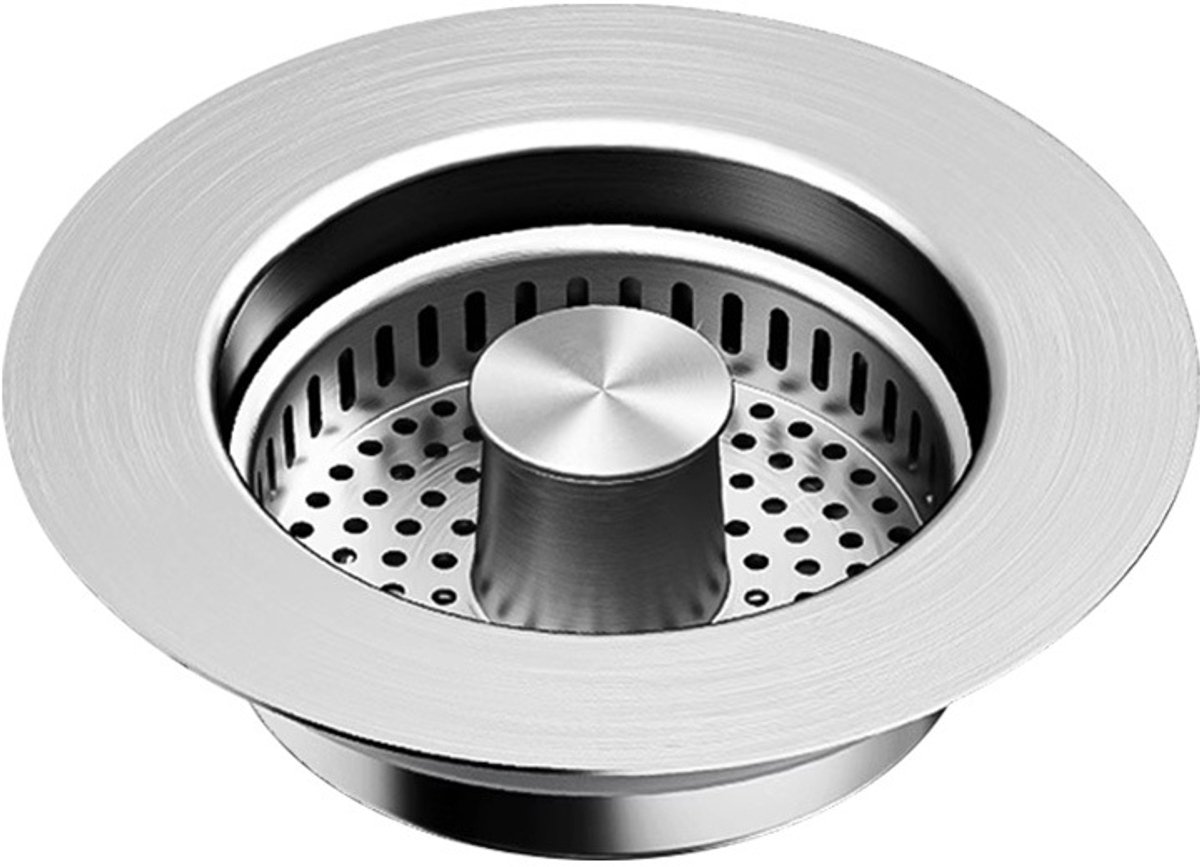 Afvoerplug-Korfplug-Afvoerzeef- Afvoerplug wastafel-Gootsteen Zeef Afvoerstop voor de Keuken75-87mm-keukenspoelbak en wastafelstop- 3-in-1 pop-up roestvrij stalen afvoerstop -met anti-verstoppingsmand