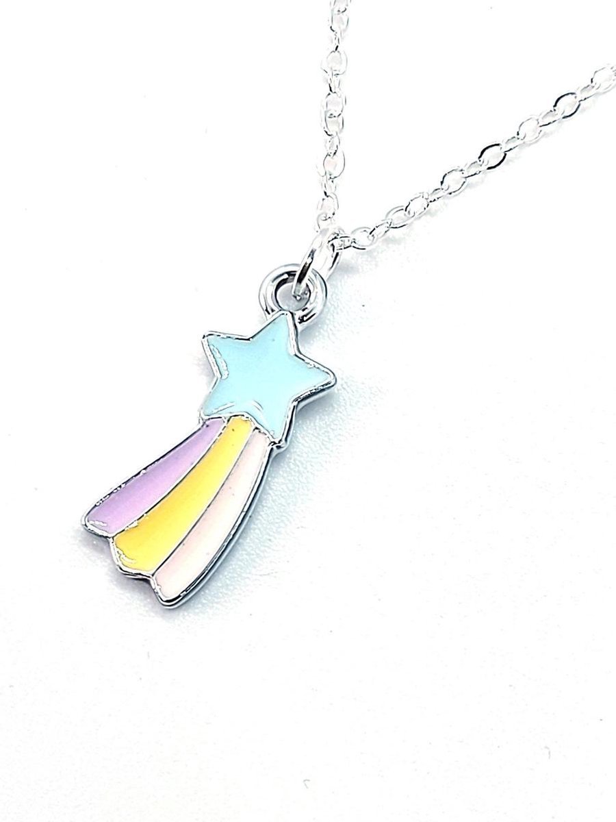 Ketting Meisje- MeisjesKetting Ster- Meisjes Ketting Regenboog- Pastelkleuren- Blauw- Zilver- Kind- LiLaLove
