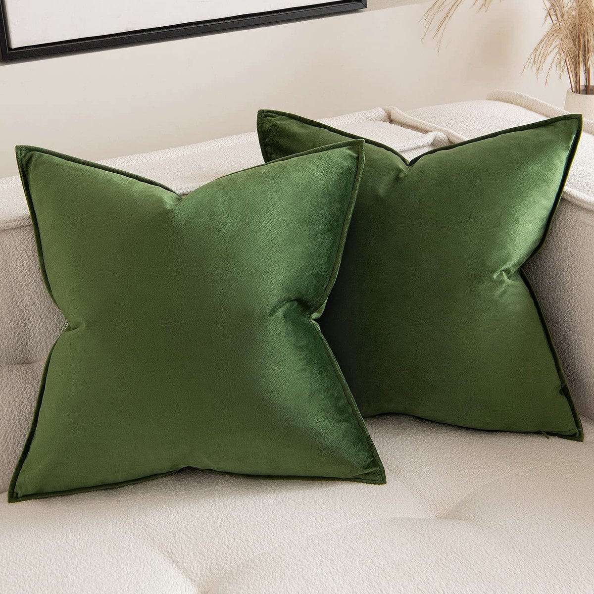 Ibenzoa Set van 2 Luxe Fluwelen Kussenslopen met Omwikkelde Rand voor Sierkussens, 50 x 50 cm groen