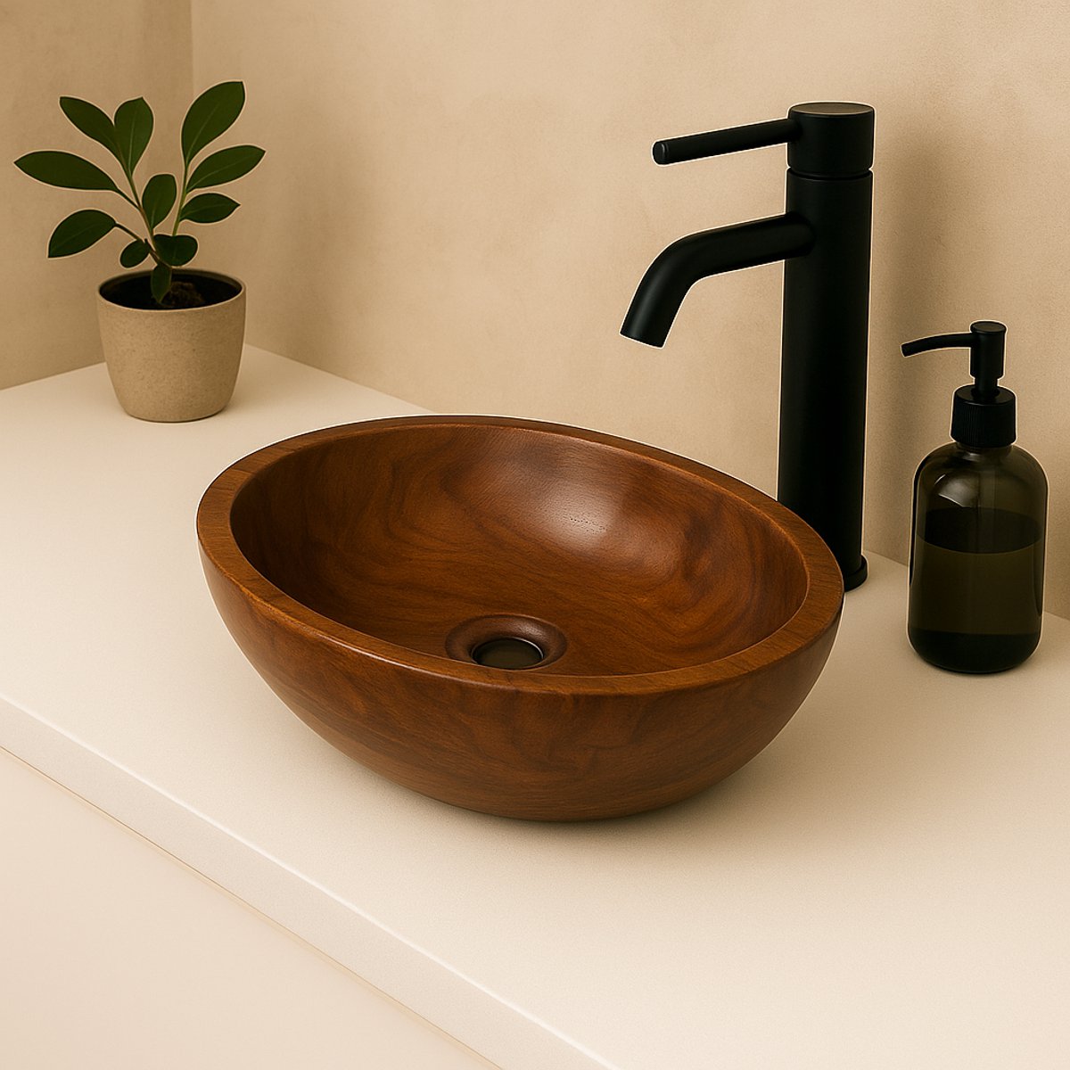 Lendo Online Wastafel ovaal 30x25x12 cm Teakhout - Houten wasbak voor badkamer of toilet - spoelbak - waskom - unieke vormen en houtnerven