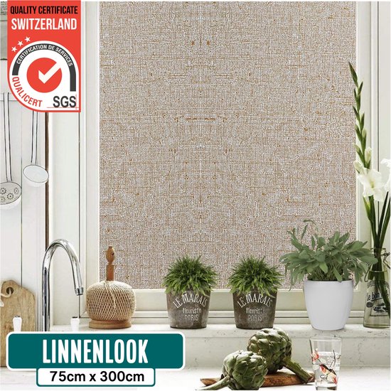 Homewell Textiel Raamfolie HR++ 75x300 - Isolerend & Zonwerend - Anti inkijk - Statisch - Linnenlook Koffie